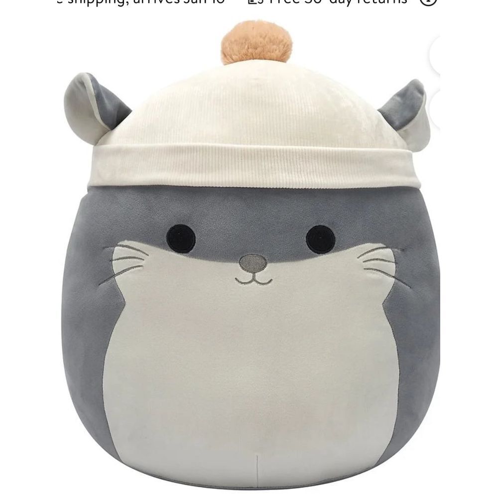 Squishmallows 18 Inch Camilo The Grey Chinchilla With Beanie Christmas 2024